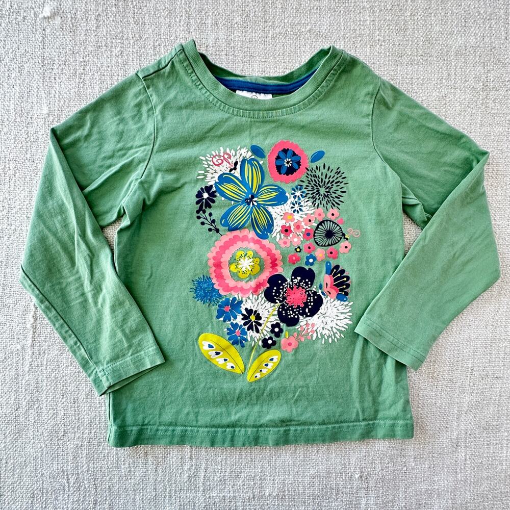 Hanna Andersson Green Long Sleeve Floral Graphic Tee GUC 5